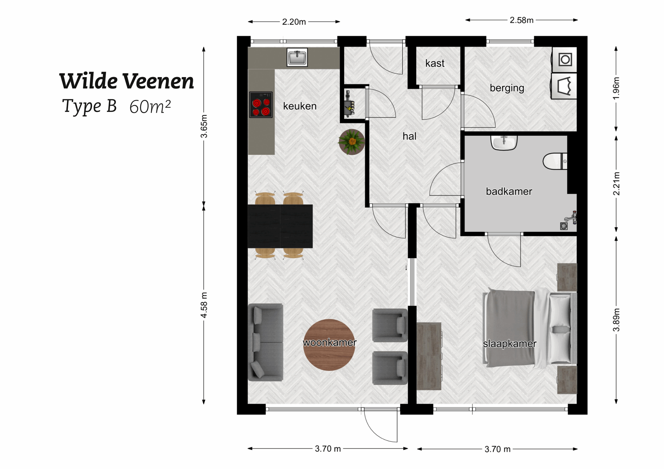 Plattegrond Wilde Veenen type B (60m2)