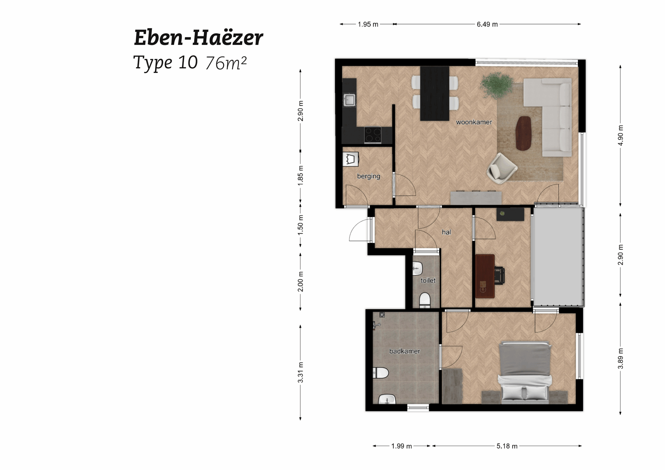 Plattegrond Eben Haëzer Type 10, 76m2