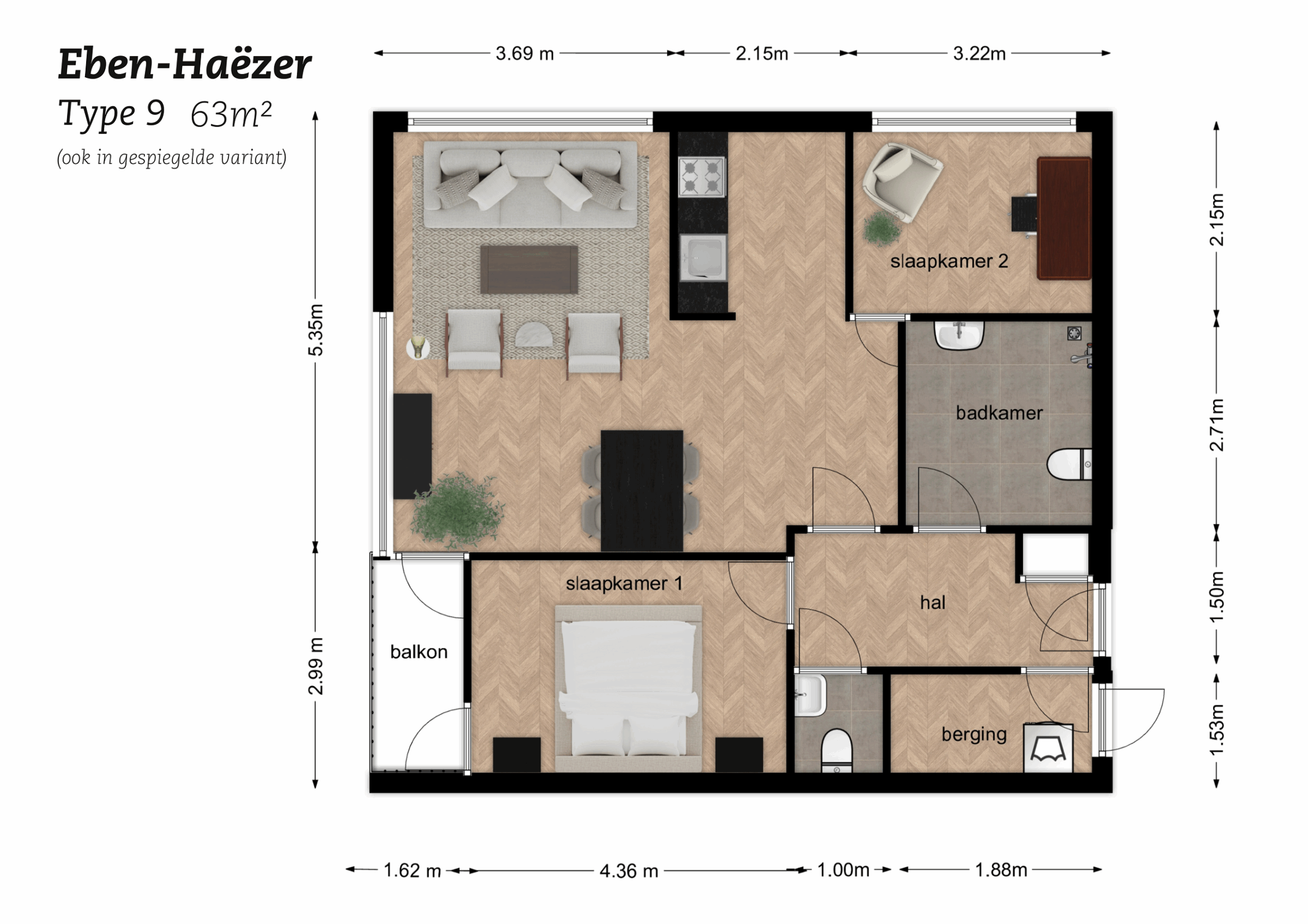 Plattegrond Eben-Haëzer Type 9, 63m2
