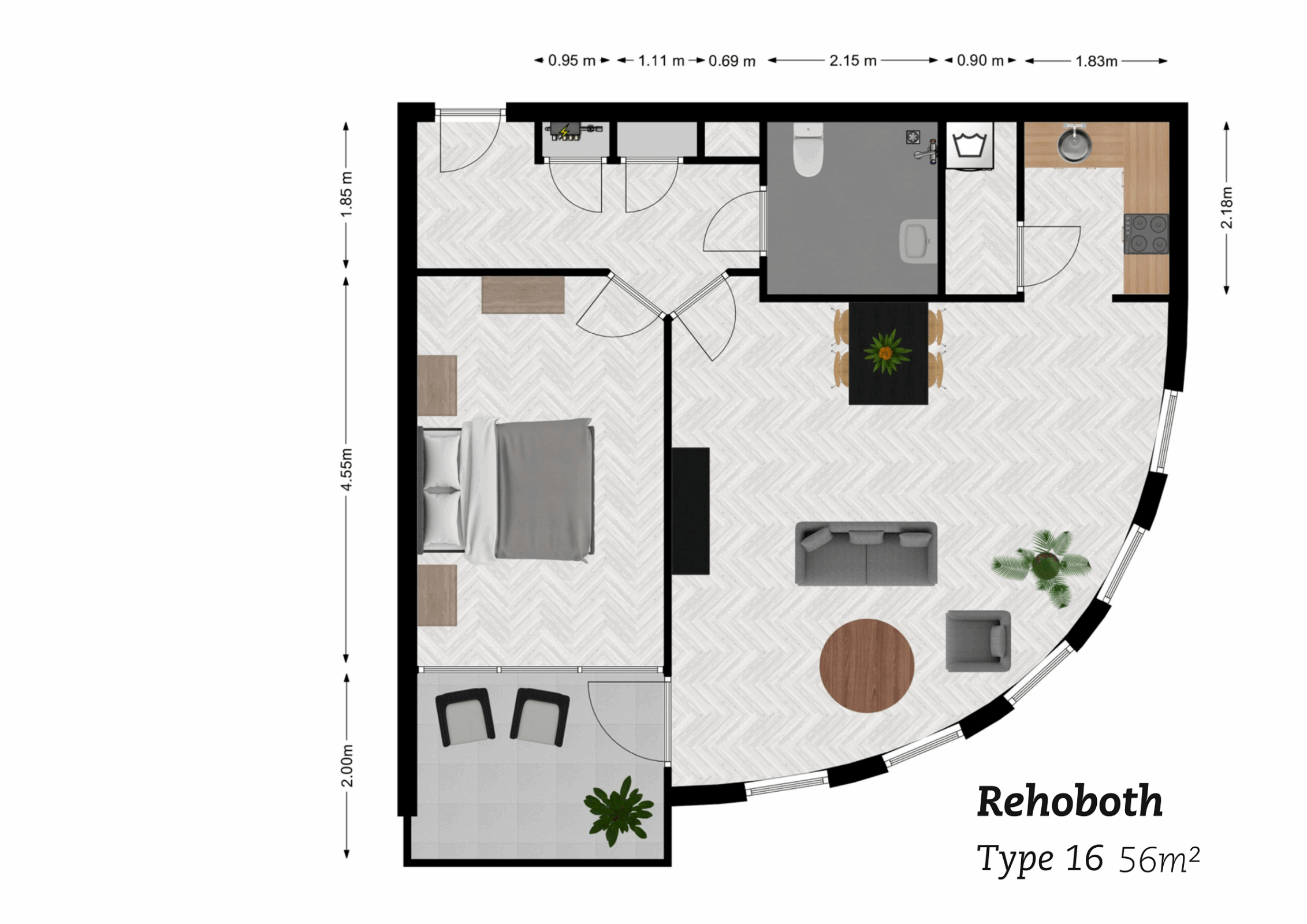 Plattegrond Rehoboth Type 16, 56m2