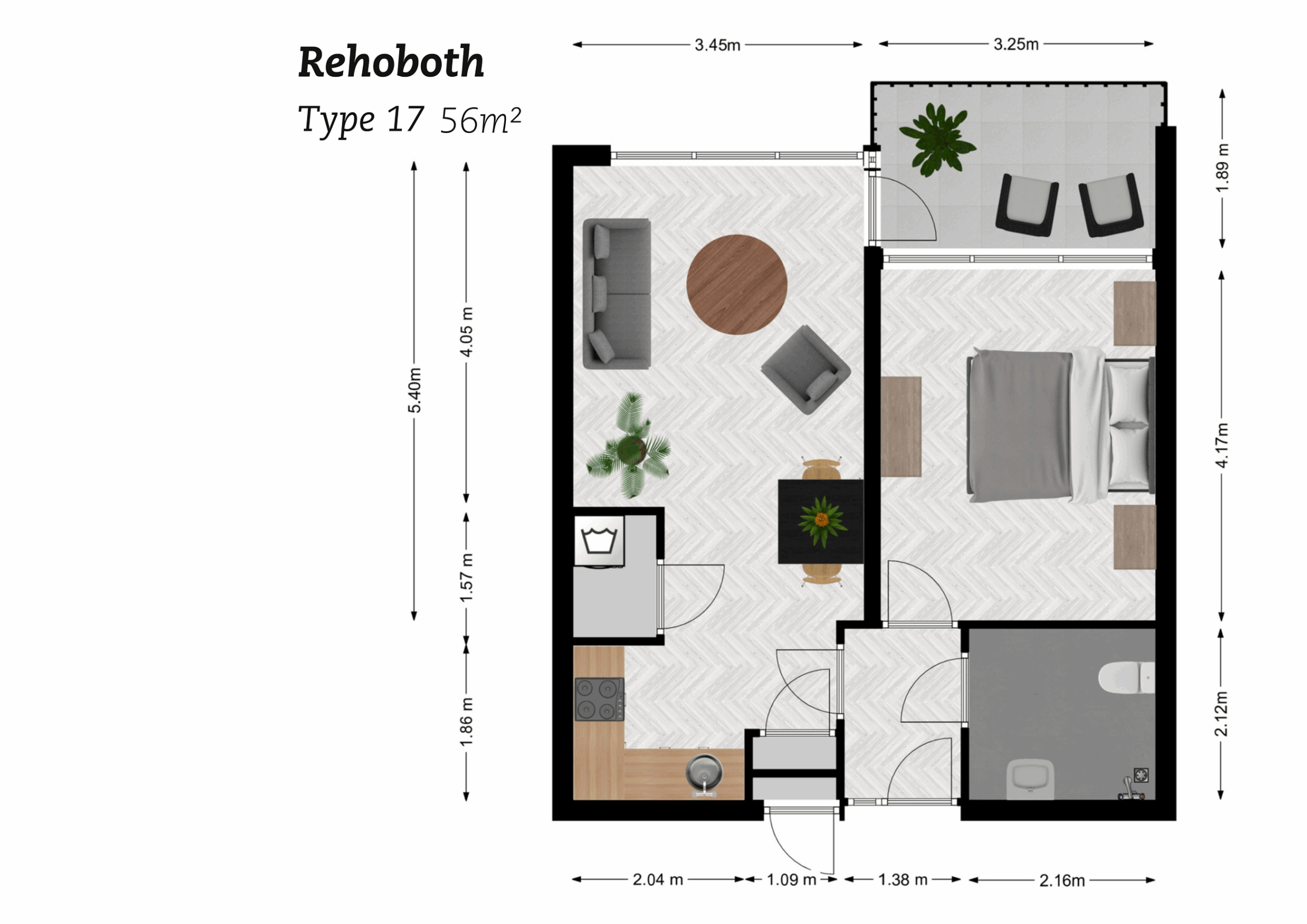 Plattegrond Rehoboth Type 17, 56m2