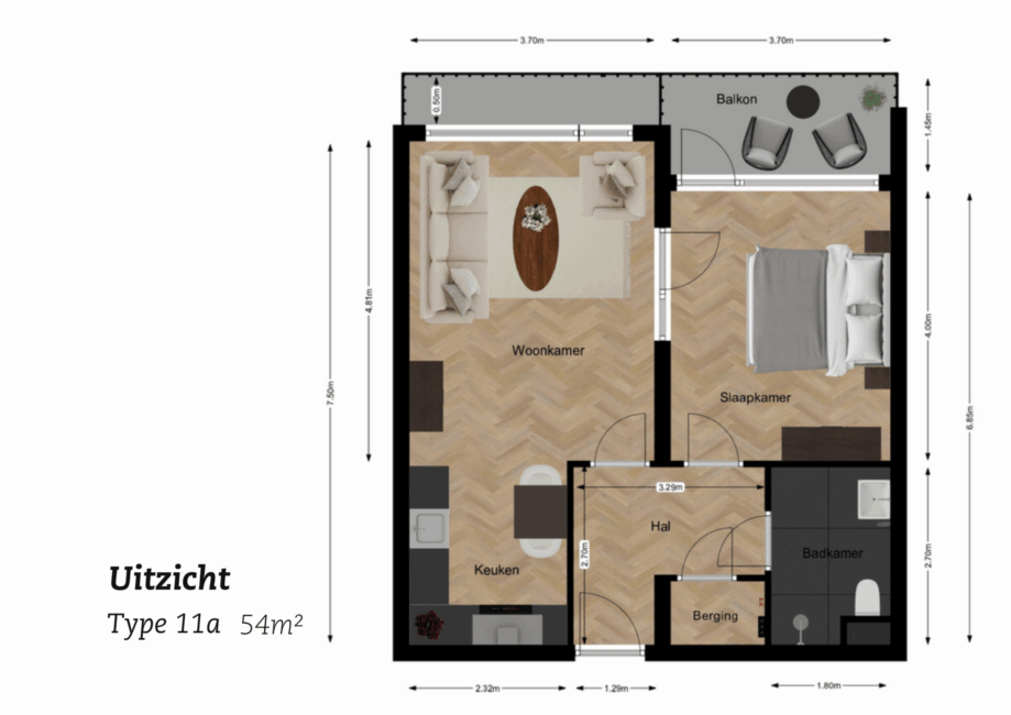 Plattegrond Uitzicht Type 11a, 54m2