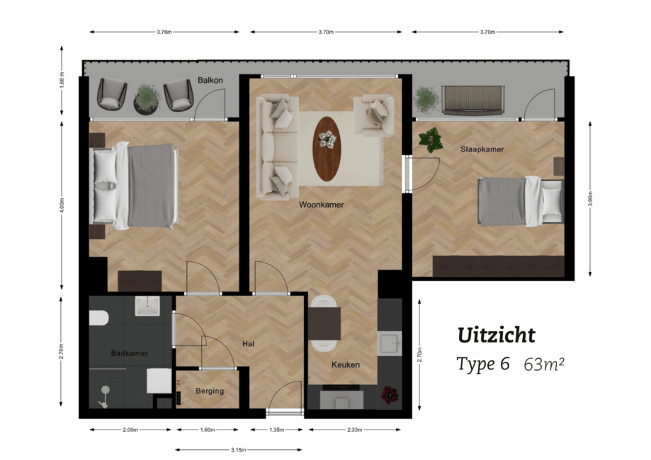 Plattegrond Uitzicht Type 6, 63m2