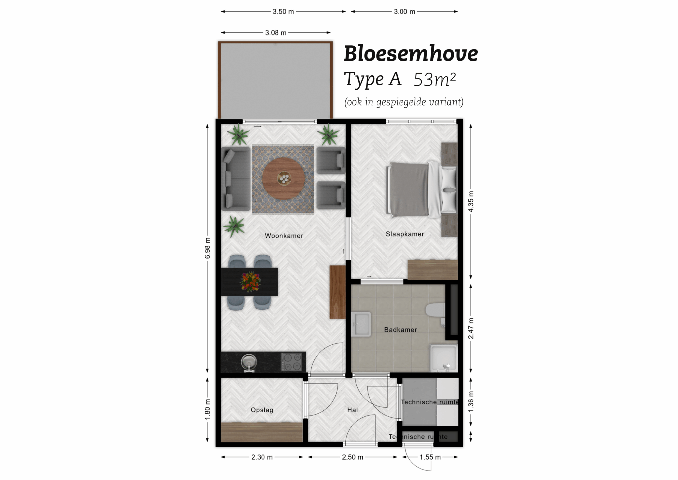 Plattegrond Bloesemhove type A (53m2)