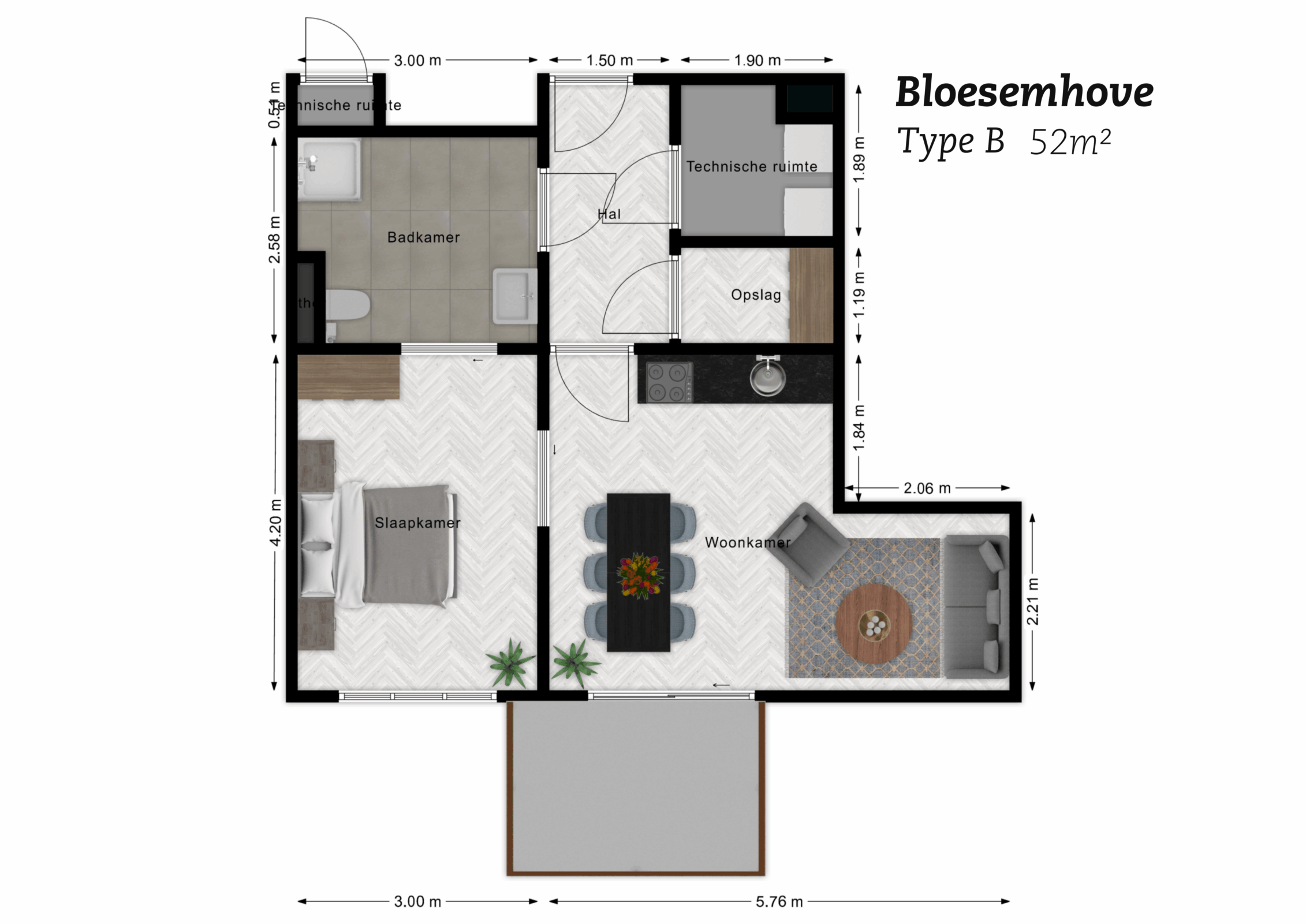Plattegrond Bloesemhove type B (52m2)