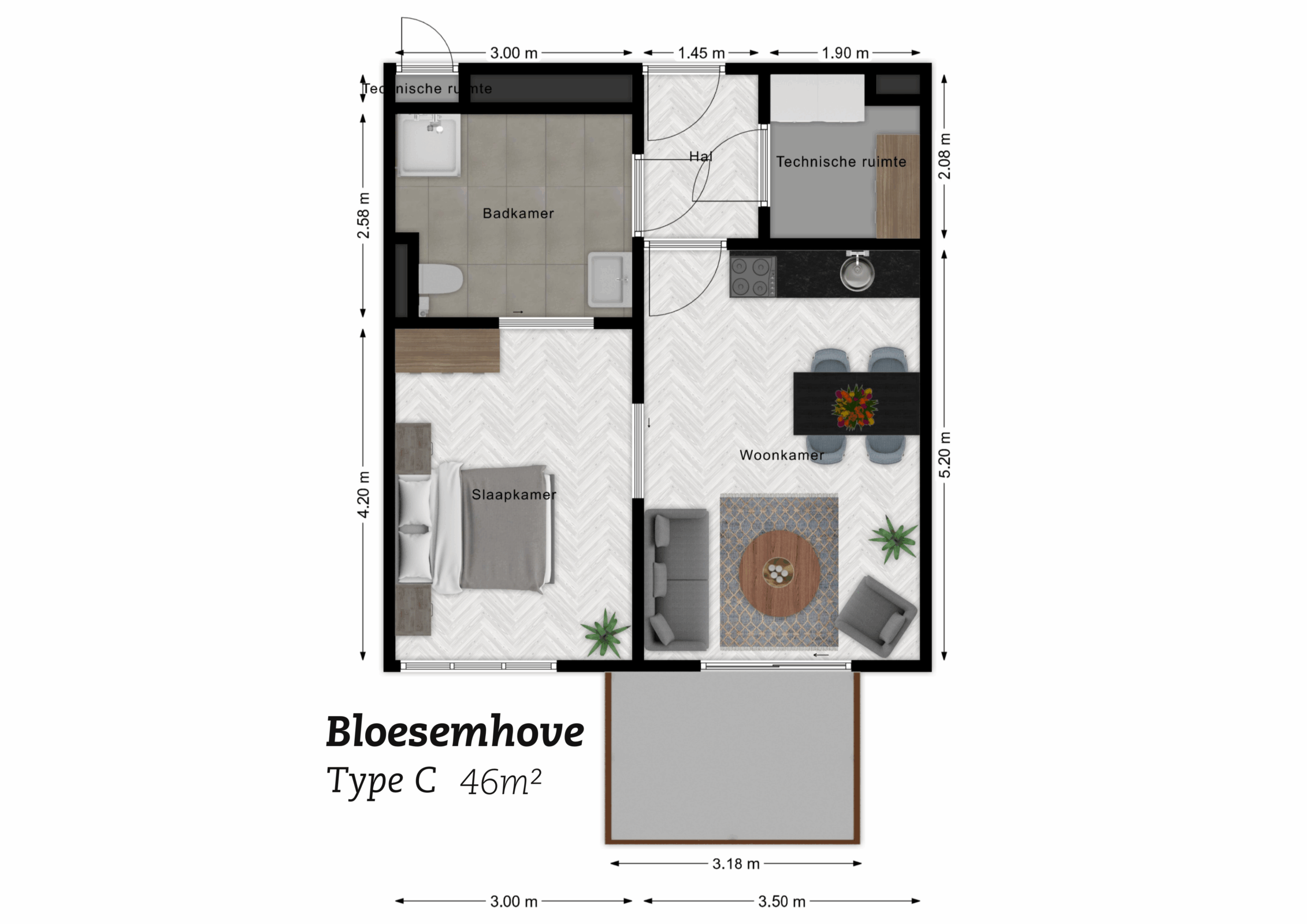 Plattegrond Bloesemhove type C (46m2)