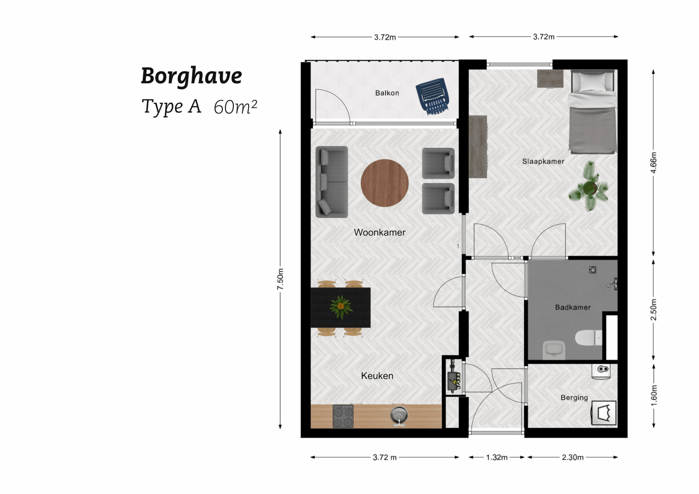 Plattegrond Borghave Type A, 60m2