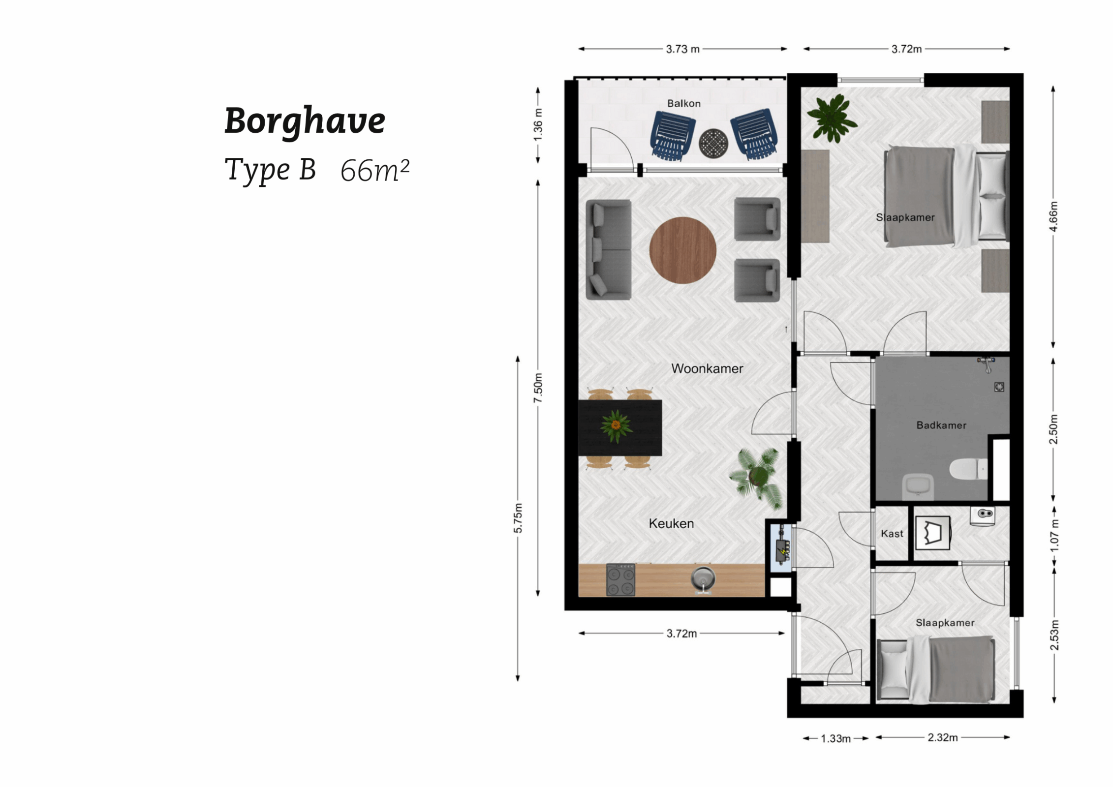 Plattegrond Borghave Type B, 66m2