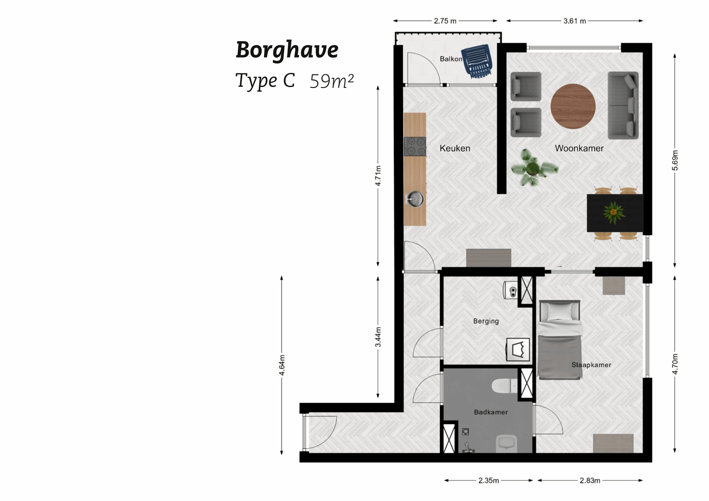Plattegrond Borghave Type C, 59m2
