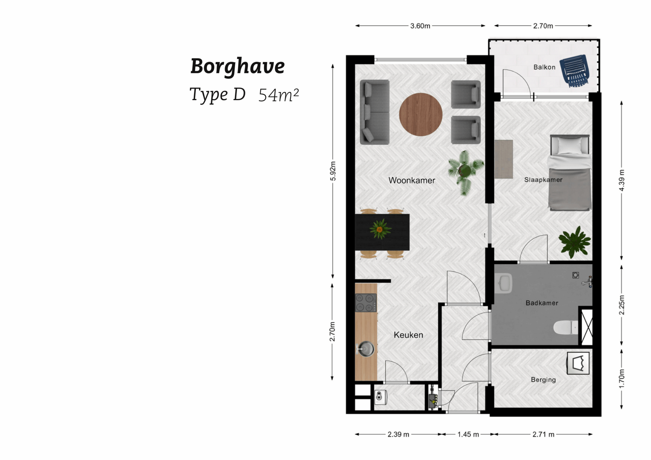 Plattegrond Borghave Type D, 54m2
