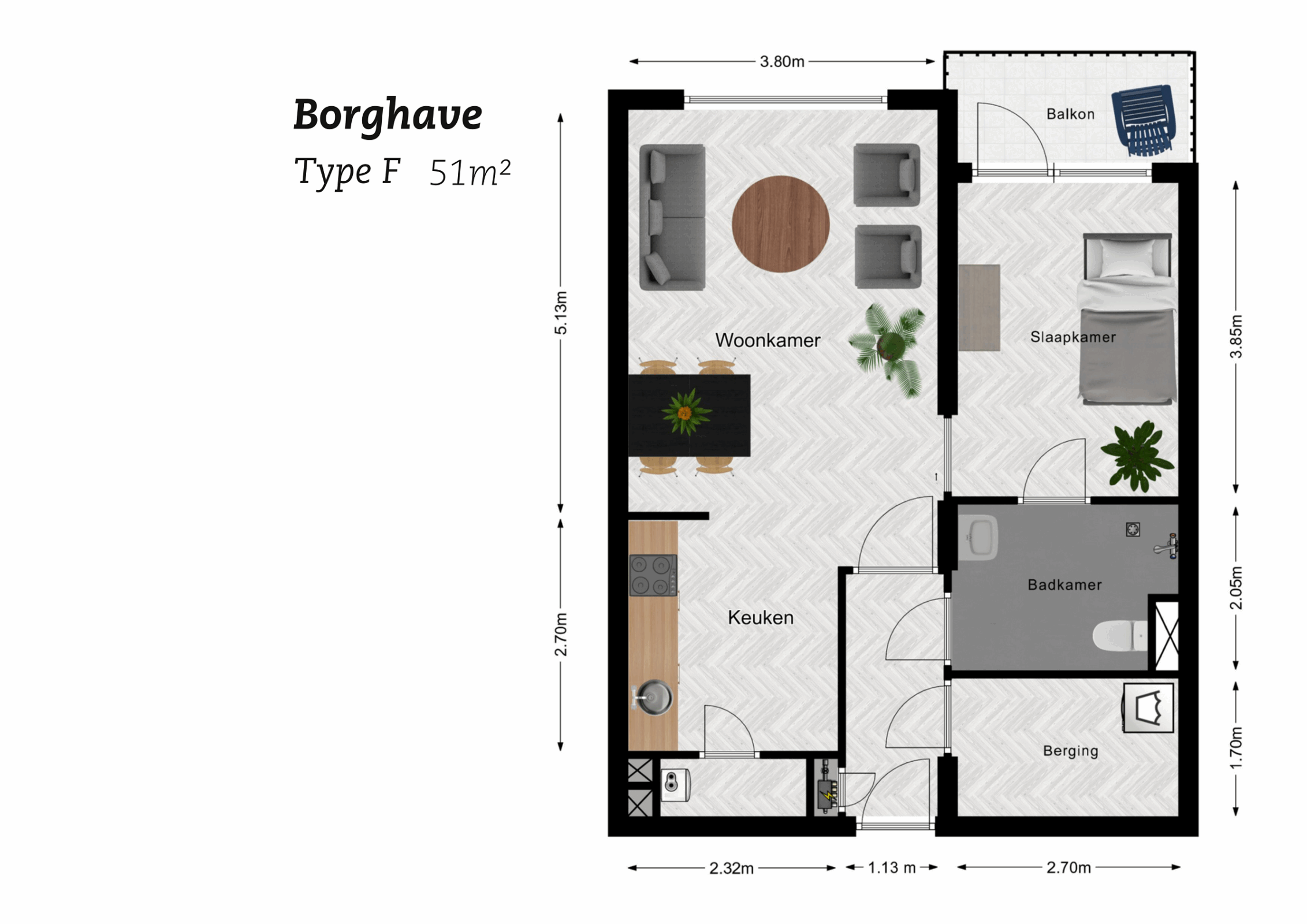 Plattegrond Borghave Type F, 51m2