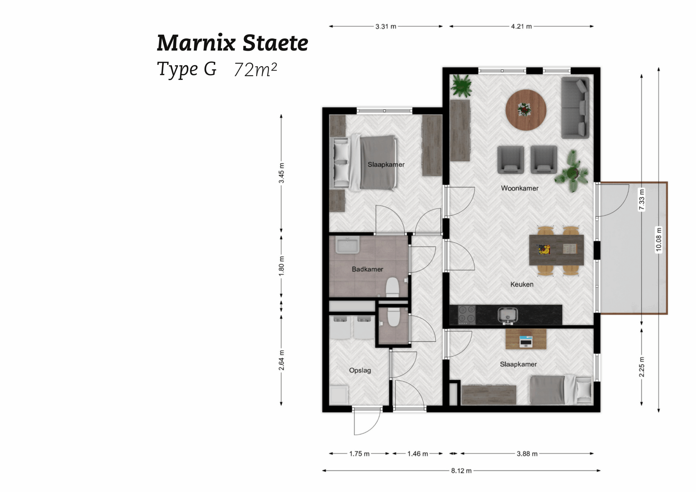 Plattegrond Marnix Staete Type G, 72m2