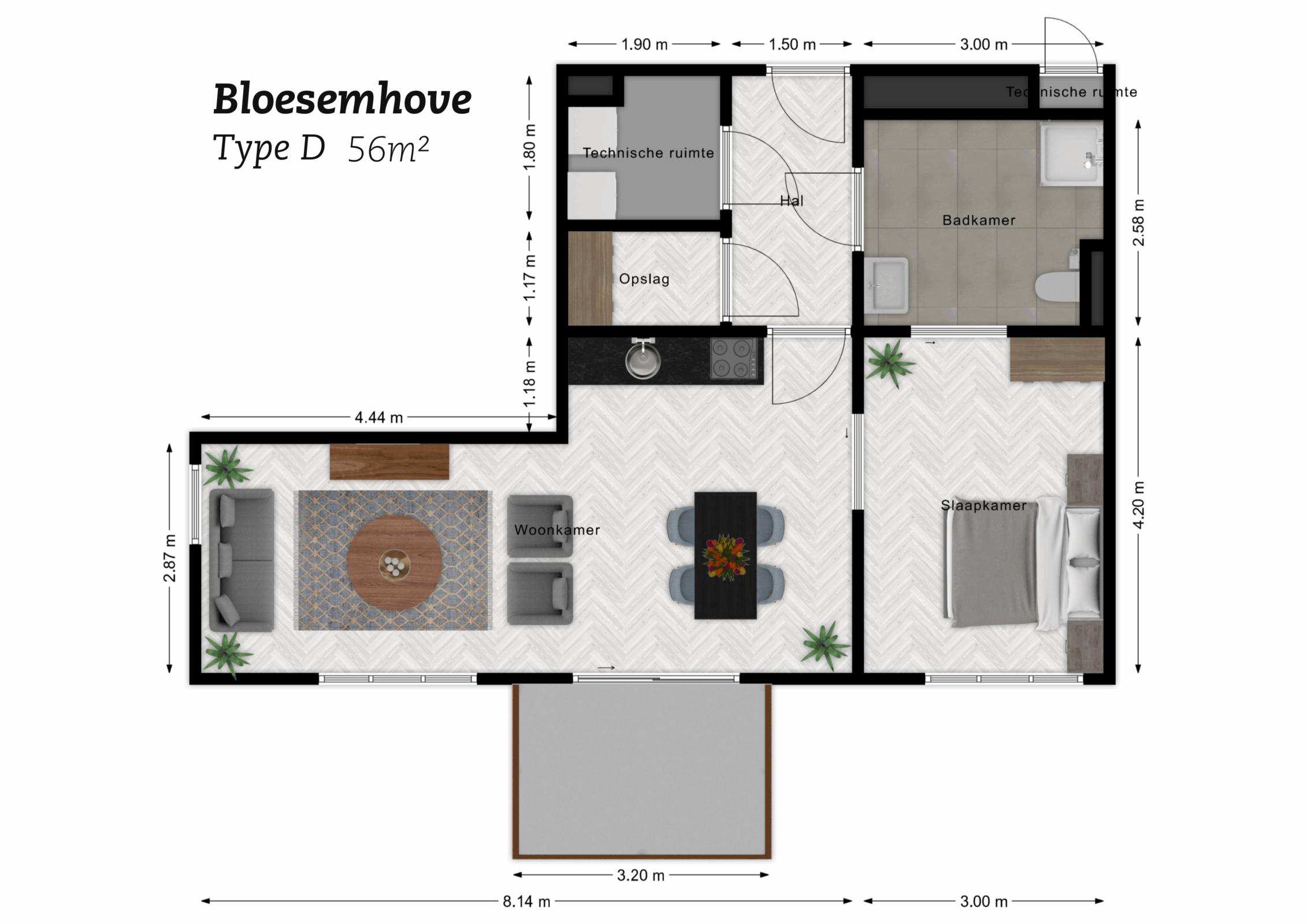 Plattegrond Bloesemhove type D (56m2)
