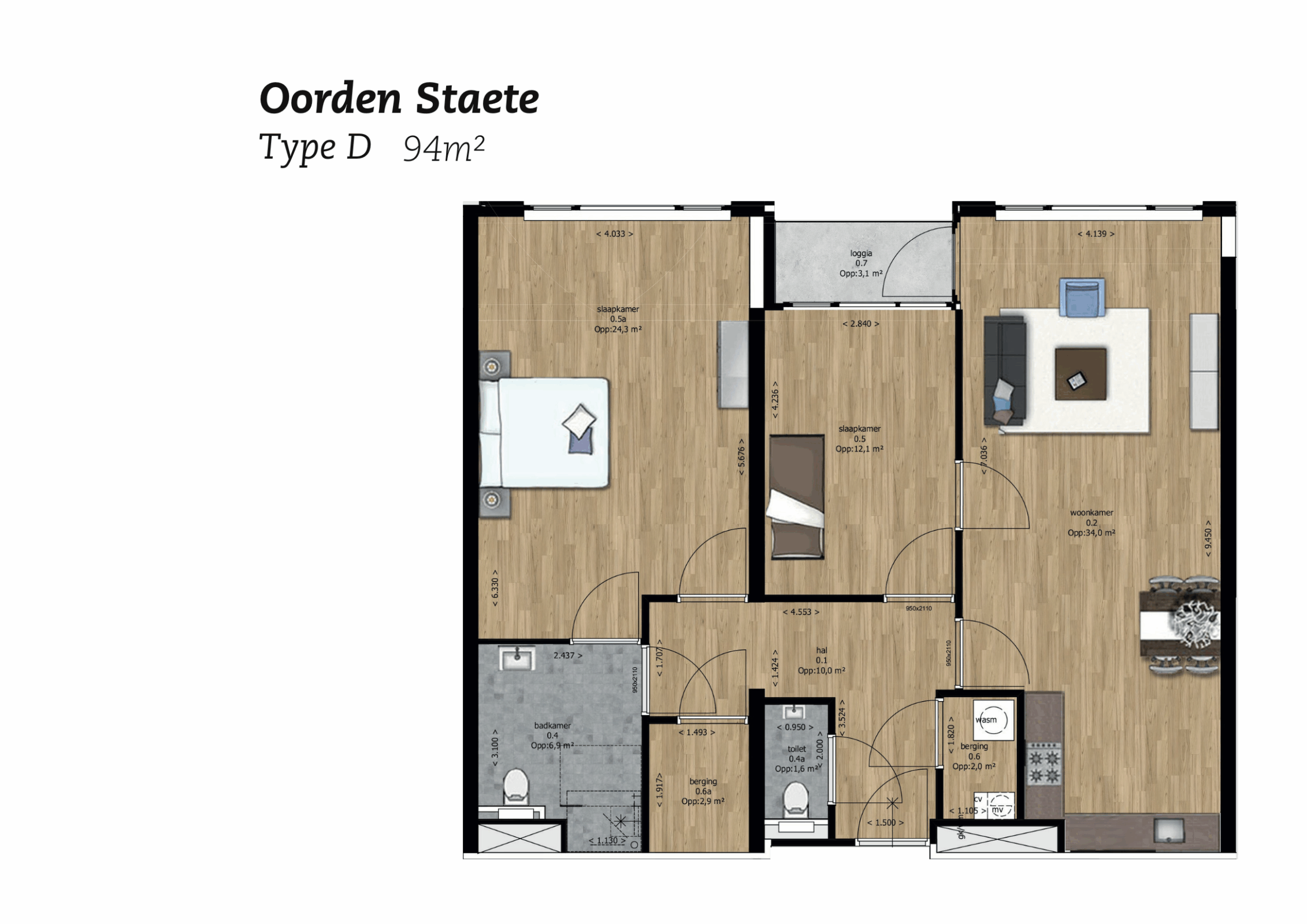 Plattegrond Oorden Staete Type D, 94m2