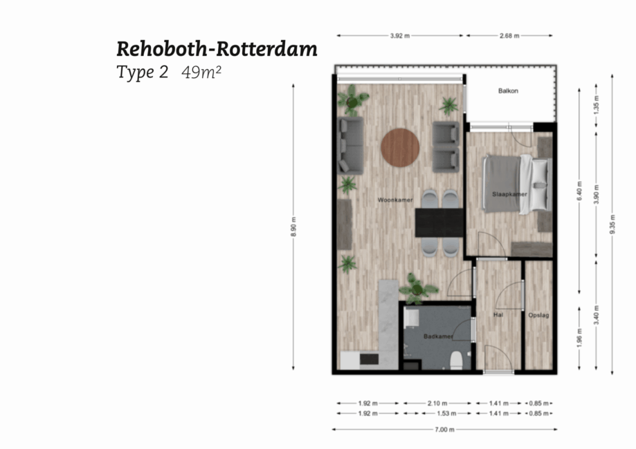 Plattegrond Rehoboth Rotterdam Type 2, 49m2