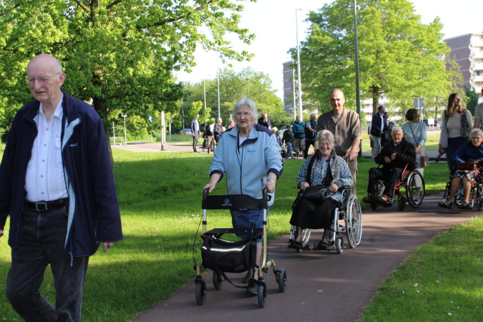Mensen met ouderen in rolstoelen