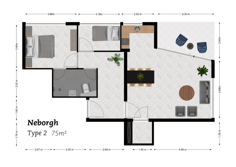 Plattegrond Neborgh Type 2, 75m2