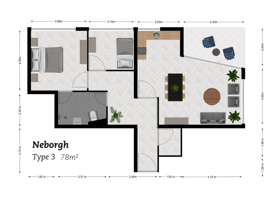 Plattegrond Neborgh Type 3, 78m2