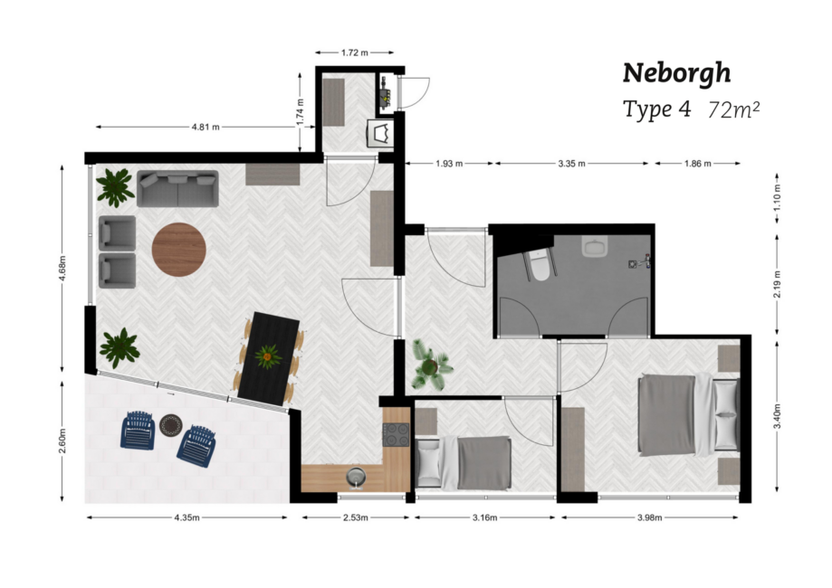 Plattegrond Neborgh Type 4, 72m2