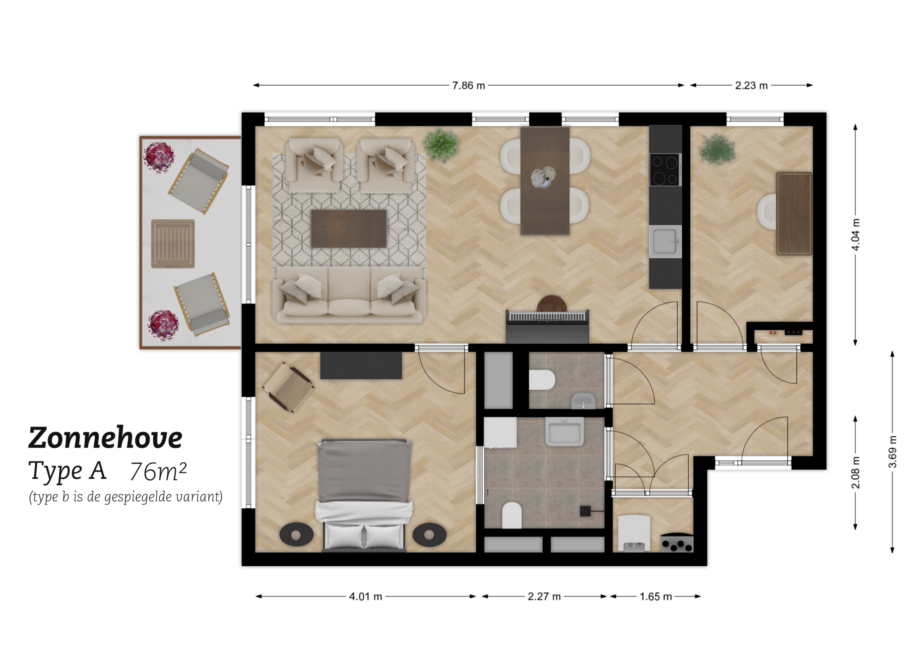 Plattegrond Zonnehove Type A + B, 76m2