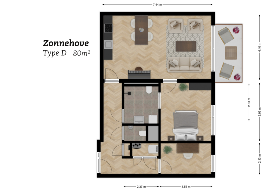 Plattegrond Zonnehove Type D, 80m2