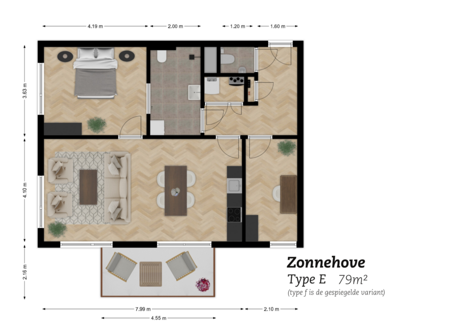 Plattegrond Zonnehove Type A + F, 79m2