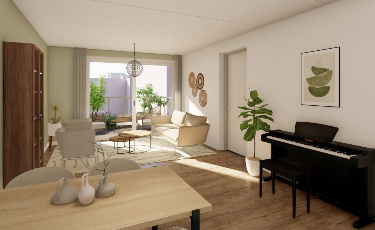 Op deze foto is de woonkamer van type C te zien.